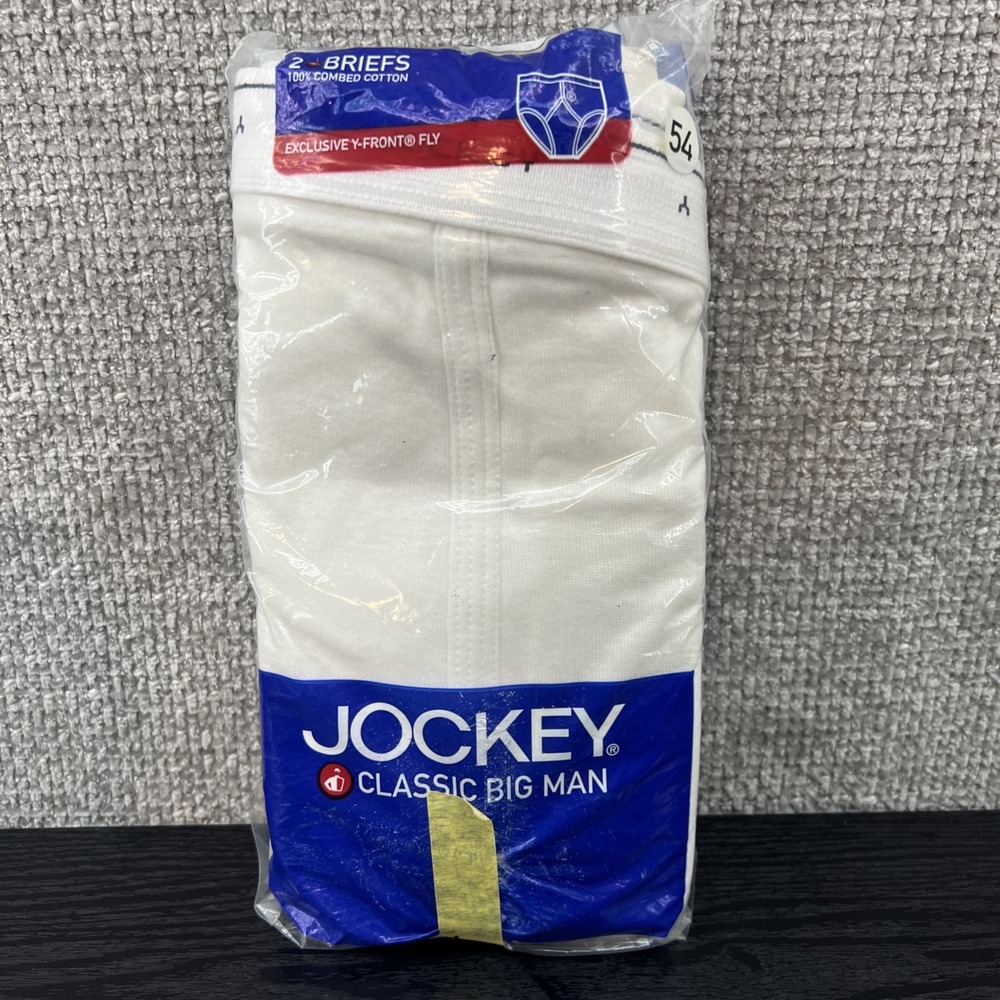 Vintage Jockey Briefs Men 54 White New 2-Pack Classic Big Man Y-Front Fly Cotton